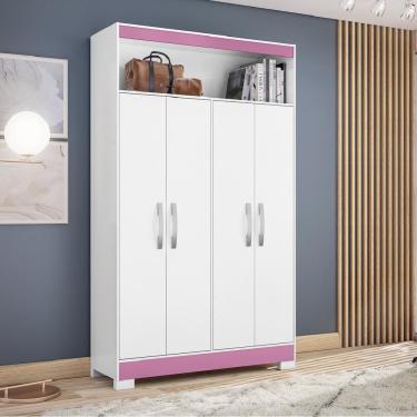 Imagem de Guarda Roupas Solteiro Infanto Juvenil com Nicho 1,10m 4 Portas Bruna NT 4030 Branco/Rosa Flex Notáv