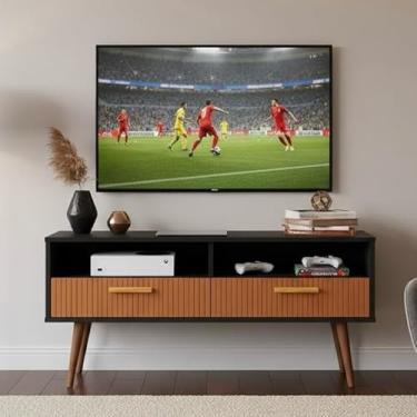 Imagem de Rack Bancada com pés 1.20 Life Copa 2 Portas Moderno Parede TV Até 50Pol Quarto Sala Area Lazer (1.10 com Nicho preto/ripado)