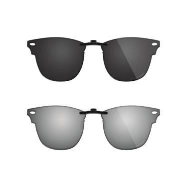 Imagem de Fiskr Óculos de sol polarizados Clip-On para Ray-Ban Clubmaster RB5154 (tamanho 51-21) - Proteção UV - Ajuste universal para homens e mulheres - Preto clássico e prata metálica