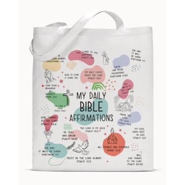Imagem de Sacola de lona Christian Gifts para mulheres, meninas, My Daily Bible Affirmations, religiosa, reutilizável, mercearia, bolsa de ombro para compras, trabalho, viagem, praia
