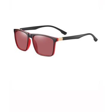 Imagem de Óculos de sol quadrados polarizados femininos masculinos modernos para dirigir, pescar, golfe SY6045, Armação preta e vermelha | Lente tingida vermelha, 56 millimeters