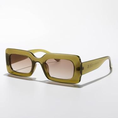 Imagem de Óculos de sol retrô 90s nude retangular feminino masculino moderno óculos grossos, Verde, Lens Width: 51 Millimeters