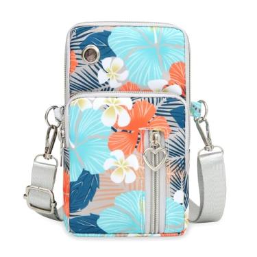 Imagem de Bolsa transversal pequena para mulheres - Mini bolsas de telefone com alça transversal e carteira - bolsa de braço de nylon, Flor azul