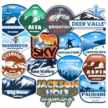 Imagem de Pacote de adesivos para estação de esqui, pacote com 15 (decalque de vinil impermeável para carro, garrafa de água, laptop, iPad, janela, refrigerador, bagagem, para-choques, caixa de ferramentas