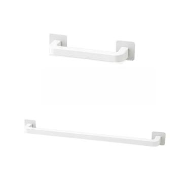 Imagem de Suporte Adesivo Porta Toalhas Reforçado 46CM Organizador Banheiro Sem Furos Multiuso (25cm + 46cm [Branco/Plastico])