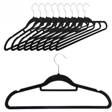 Imagem de Cabide de Veludo Adulto com Gravateiro 42cm Preto 10 pecas