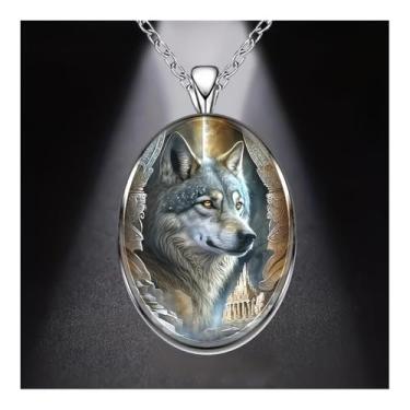 Imagem de Colar com pingente de vidro, lobo ártico, joias personalizadas, presentes para homens e mulheres