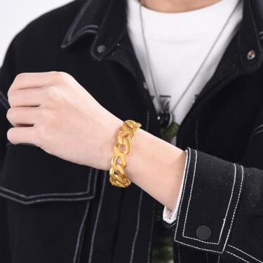 Imagem de Pulseira aberta de elos cubanos de aço inoxidável para homens e mulheres, pulseira grossa banhada a prata/ouro/preto, joia moderna de 16 mm de largura, One Size, Aço inoxidável, Sem Pedra Preciosa