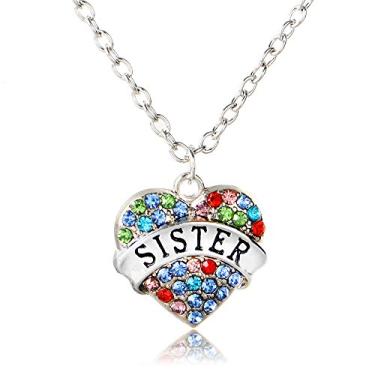 Imagem de Colar de irmã com pingente de coração para mulheres, presentes para irmãs, presente de aniversário de Natal para irmãs, One Size, Strass, Sem Pedra Preciosa