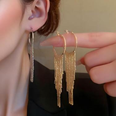 Imagem de Brincos de borla boho pendentes brilhantes com franja, brincos boêmios de argola, joias femininas, one size, Liga de aço, Sem pedra preciosa