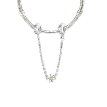 Imagem de 1 peça elegante folha margarida prata berloque contas adequadas para mulheres, faça você mesmo e roupa diária combinando joias decoração para mulheres presente para mãe