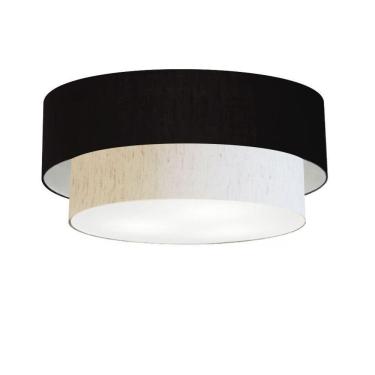 Imagem de Plafon Duplo Cilíndrico Vivare Md-3064 Cúpula Em Tecido 70x60cm - Bivolt Preto-linho-bege 127/220v