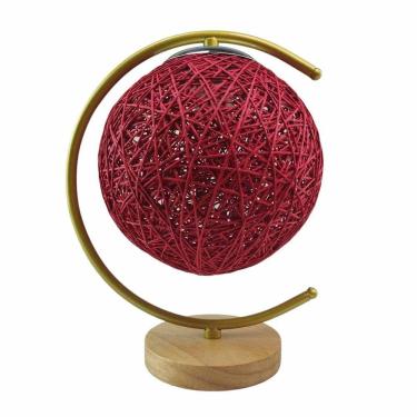 Imagem de Luminaria Abajur Mesa Cupula Lua Bola Barbante Base Madeira Rustico Decoraçao Enfeite Quanto Sala Escritorio Casa Iluminaçao