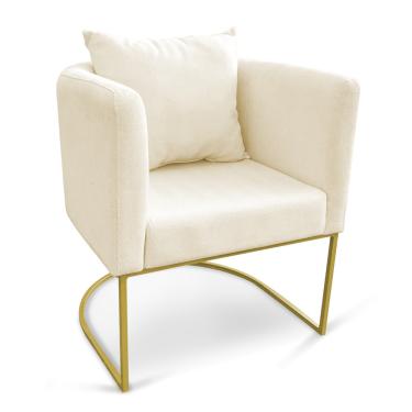Imagem de Poltrona Paola Linho Grosso Bege A19 Base Metálica Dourado D03 - D'Rossi