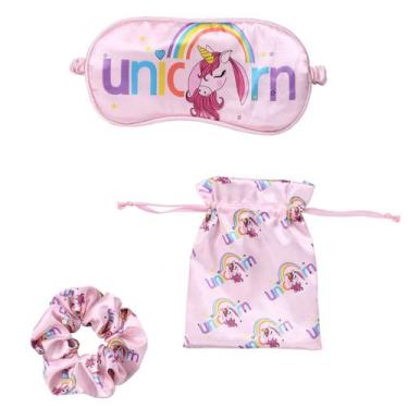 Imagem de Conjunto de máscaras de dormir Unicorn Kids Soft Satin com elástico e 
