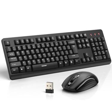 Imagem de TECKNET Combo de teclado e mouse sem fio, teclado e mouse ergonômicos silenciosos de tamanho completo, bateria de longa duração, mouse óptico, resistente a derramamentos, teclado sem fio sem atraso de