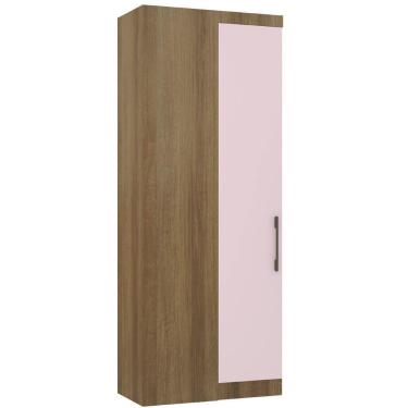 Imagem de Guarda Roupa De Canto Reto Modulado 90cm 1 Porta Paris Luciane Móveis Avelã Pf Com Rosa Pf