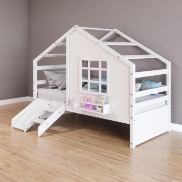 Imagem de Cama Casinha Com Janela Com Escada/escorregador Madeira Maciça Branco Housin