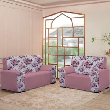 Imagem de Kit Capas para Sofá 2 e 3 Lugares  Coladinha Floral Mista  Proteção e 