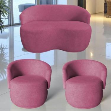 Imagem de Kit Namoradeira + 2 Poltronas Decorativa Beatriz Orgânica Veludo Rosa 