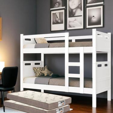 Imagem de Beliche Solteiro Reforçada + 2 Colchões D33 14 Cm Premium Branco