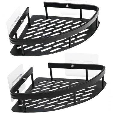 Imagem de Kit 2 Prateleira L Metal Canto Organizador Multiuso Banheiro Box Sem Furar Parede