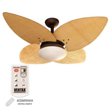 Imagem de Ventilador Teto Marrom 4 Pás Palha Ventax 110V Com Controle