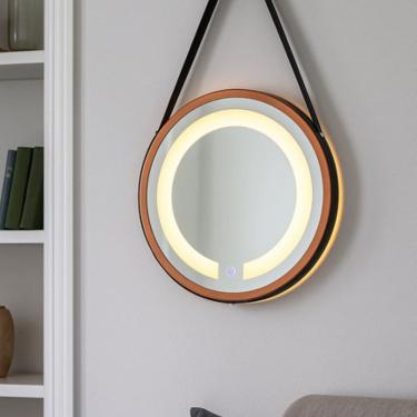 Imagem de Espelheira Redondo Iluminado 40cm com Alça Touch 2 Leds com Alça Adnet Cobre/Preto