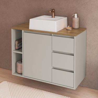 Imagem de Balcão Gabinete de Banheiro Suspenso 80 Belagavi 1 Porta 3 Gavetas e Nichos com Cuba Arenas