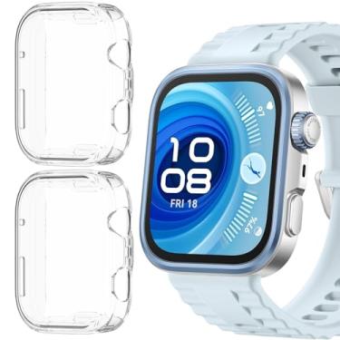 Imagem de HAOZHI 2Peças Película Protetora Compatível com Huawei Watch Fit 4 Pro,Capa Bumper Case de TPU para Huawei Watch Fit 4 Pro Protetor de Tela (Transparente+Transparente)