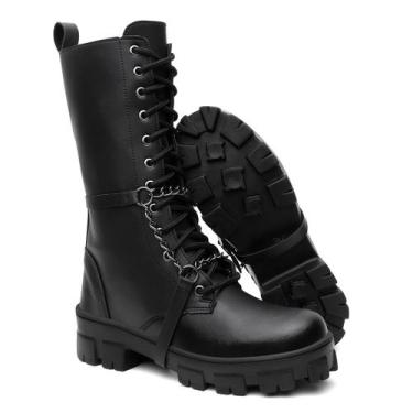 Imagem de Bota Coturno Rock Corrente Cano Alto Salto Bloco Robusta Confortável E