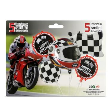 Imagem de Kit Balão Metalizado Corrida de Moto 4 ou 5 Peças Balões Foil Cartelados para Festa Infantil Decoração de Aniversário Tema Racing (KIT CARTELADO 5 PEÇAS Capacete)