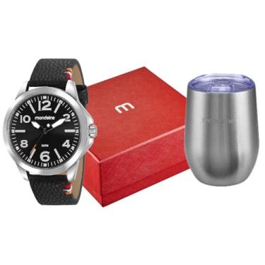 Imagem de Mondaine Kit Relógio Masculino Casual Prata Com Copo Térmico