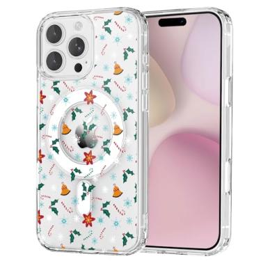 Imagem de OFQKOAKS Capa para iPhone 15 Pro, compatível com MagSafe, capa magnética fofa festiva de Natal com floco de neve, capa protetora fina e transparente para mulheres e meninas