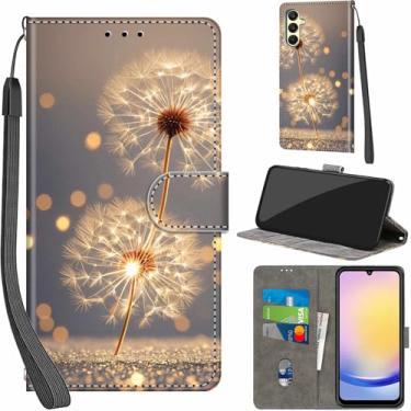 Imagem de Salanheo Capa carteira para Samsung Galaxy A25 5G, com [3 compartimentos para cartões], fecho magnético com suporte, couro PU, capa flip protetora à prova de choque de 16,5 cm, dente-de-leão dourado