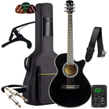 Imagem de Kit Violão Elétrico Bravo TF200 Aço Série Tuneful + Bag Luxo + Acessórios (BK - Black)