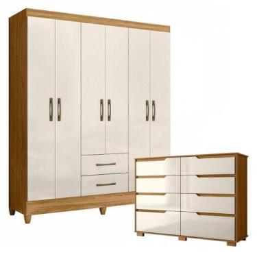 Imagem de Guarda Roupa Casal Panamá E Cômoda Georgia Freijó Off White - Moval - 