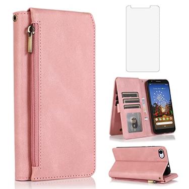 Imagem de Asuwish Compatível com carteira Google Pixel 3a, protetor de tela de vidro temperado e alça de pulso, capa flip de couro com zíper, suporte de cartão, acessórios para celular Pixel3a Pixle a3 feminino