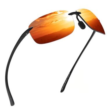 Imagem de JIM HALO Óculos de sol esportivos para homens e mulheres TR90 armação sem aro para corrida, pesca, ciclismo, condução, Espelhado polarizado vermelho, One Size