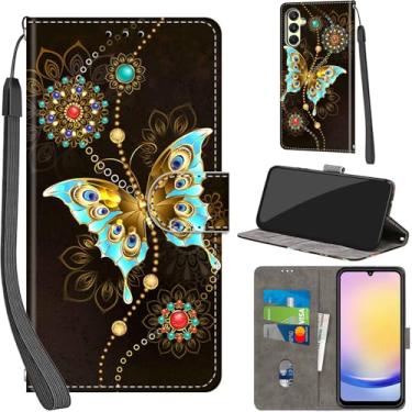 Imagem de Salanheo Capa carteira para Samsung Galaxy A25 5G, com [3 compartimentos para cartões], fecho magnético com suporte, capa protetora flip de couro PU à prova de choque 16,5 cm, borboleta verde