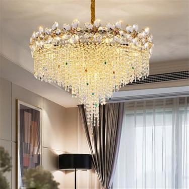 Imagem de Luminária pendente contemporânea de cristal LED, elegante e luxuosa, dourada, para sala de estar, restaurante, quarto, casa, hotel, duplex, escada (B D80CM)