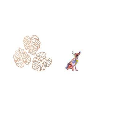 Imagem de Fenteer Arte de Parede Criativa com Folhas de Palmeira E Selva, E Escultura Colorida de Estátua de Cachorro, Artesanato Artesanal Multicolorido, Ornamento Rea