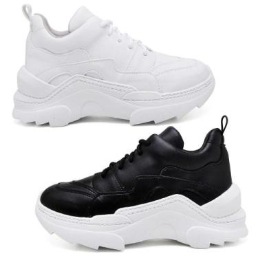 Imagem de Kit 2 Pares Tênis Sneaker Chunky Casual Pires Shoes com Cadarço e Sola