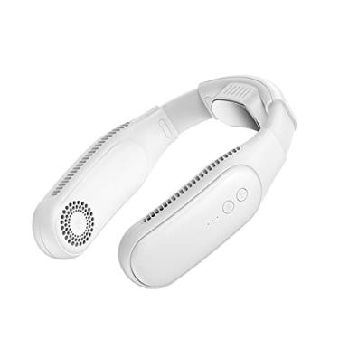 Imagem de WYUYIWH Ventilador de pescoço sem lâmina, refrigeração semicondutora, bateria de 4000 mAh, ventilador usável recarregável por USB, fácil de transportar, para interior e exterior, rosa (branco)