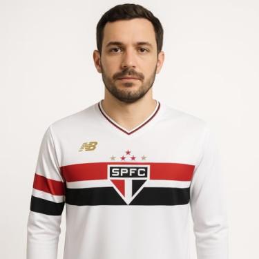 Imagem de Camisa Ml Unisex Nb Home Spfc 2025 C/P, Unisex, Branco/Vermelho/Preto, GG