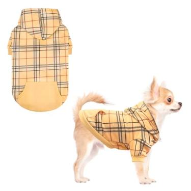 Imagem de KOOLTAIL Moletom com capuz xadrez para cães pequenos, médios e grandes, suéter com chapéu e bolso para clima frio no inverno, moletom com capuz macio e quente para cachorrinhos, gatos, meninas