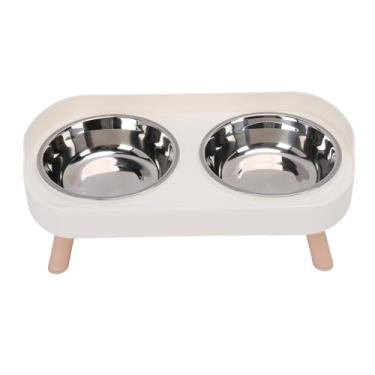 Imagem de Depisuta Tigelas Elevadas para Gatos, Tigelas Elevadas para Comida de Gato Com Suporte Anti-vômito e 2 Tigelas de Aço Inoxidável, Comida para Gatos e Prato de água, Tigela Elevada para (Branca)