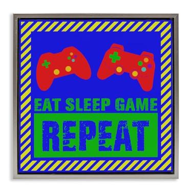 Imagem de Stupell Industries Vibrant Eat Sleep Game Repeat Gray Framed Floater Canvas Wall Art, design by Marcus Prime, 18 x 18