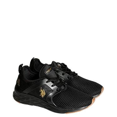 Imagem de U.S. Polo Assn. Tênis feminino de malha com cadarço - preto ouro/blush Thyem, Preto, dourado, 35