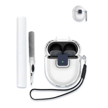 Imagem de Capa para fones de ouvido sem fio Google Pixel Buds Pro 2, capa protetora de TPU transparente macio com chaveiro e kit de limpeza para mulheres e homens, à prova de choque, transparente